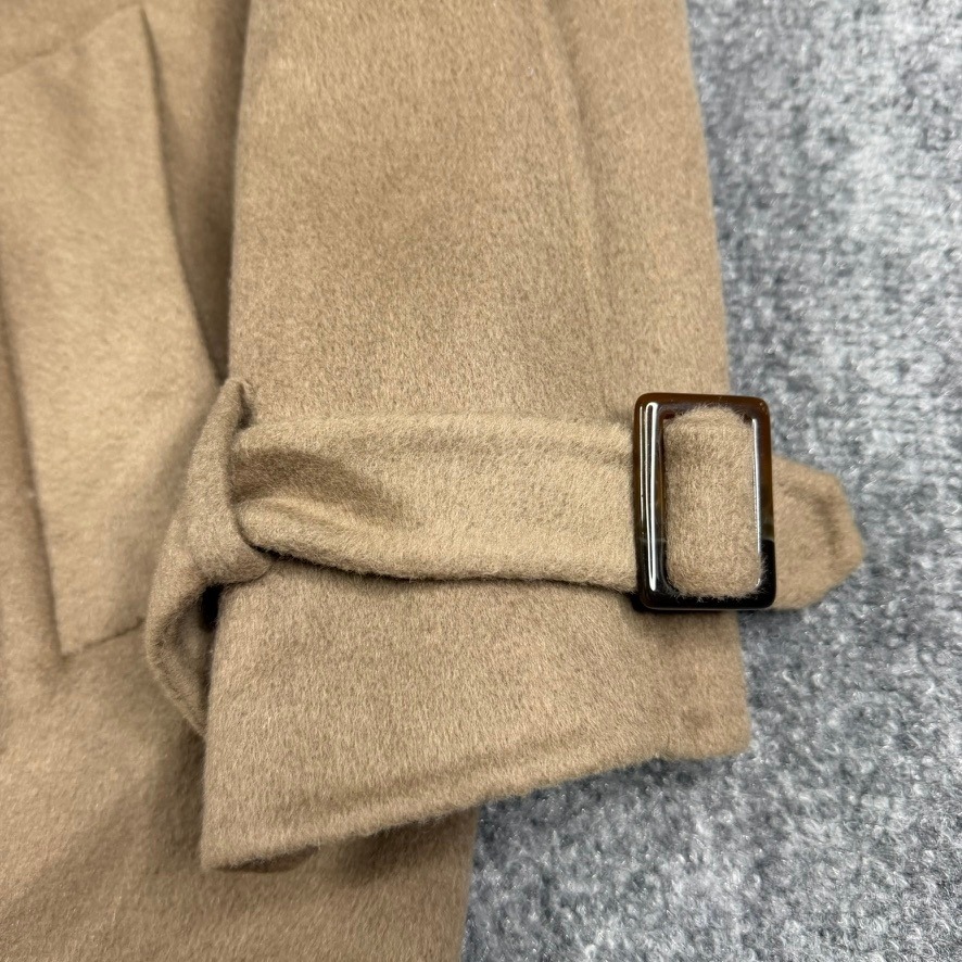 The Curated Trench Coat Women Large Camel Wool Cashmere Belted Short Tan — image 5 of 8